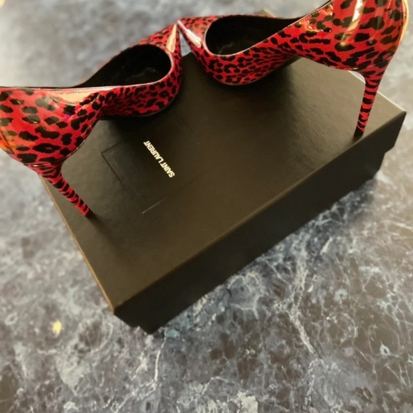 Saint Laurent Red Leopard Print Patent Leather YSL red leopard heels - Picture 5 of 10